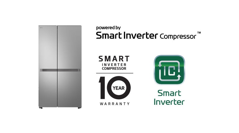 Product image with Smart Inverter Compressor? Logo and 10 year warranty Logo.