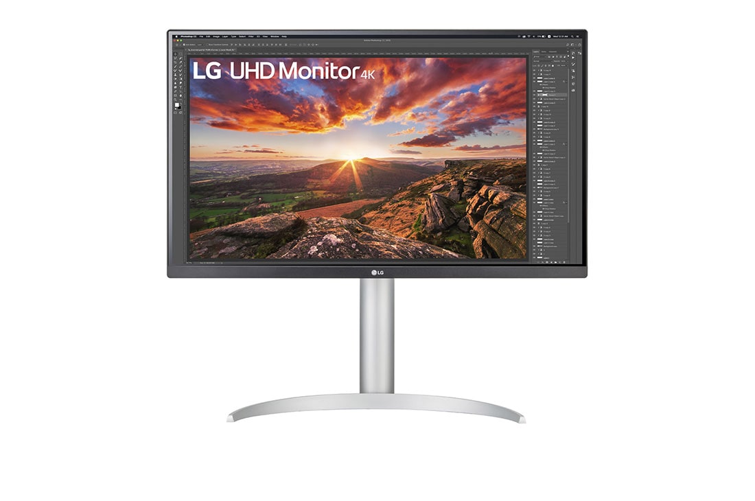 LG  LG 27 Inch UHD 4K IPS Monitor With VESA DisplayHDR? 400 and USB C, front view, 27UP850N-W