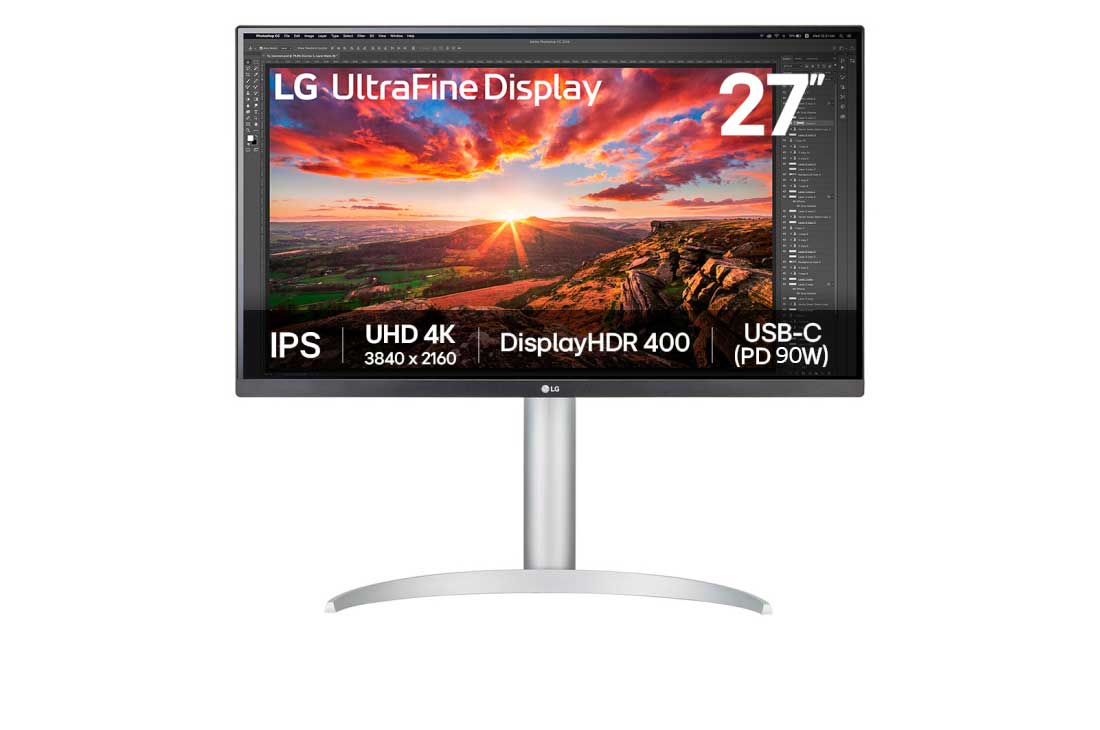LG 27-inch UHD 4K IPS Monitor with VESA DisplayHDR? 400 , front view, 27UP850K-W