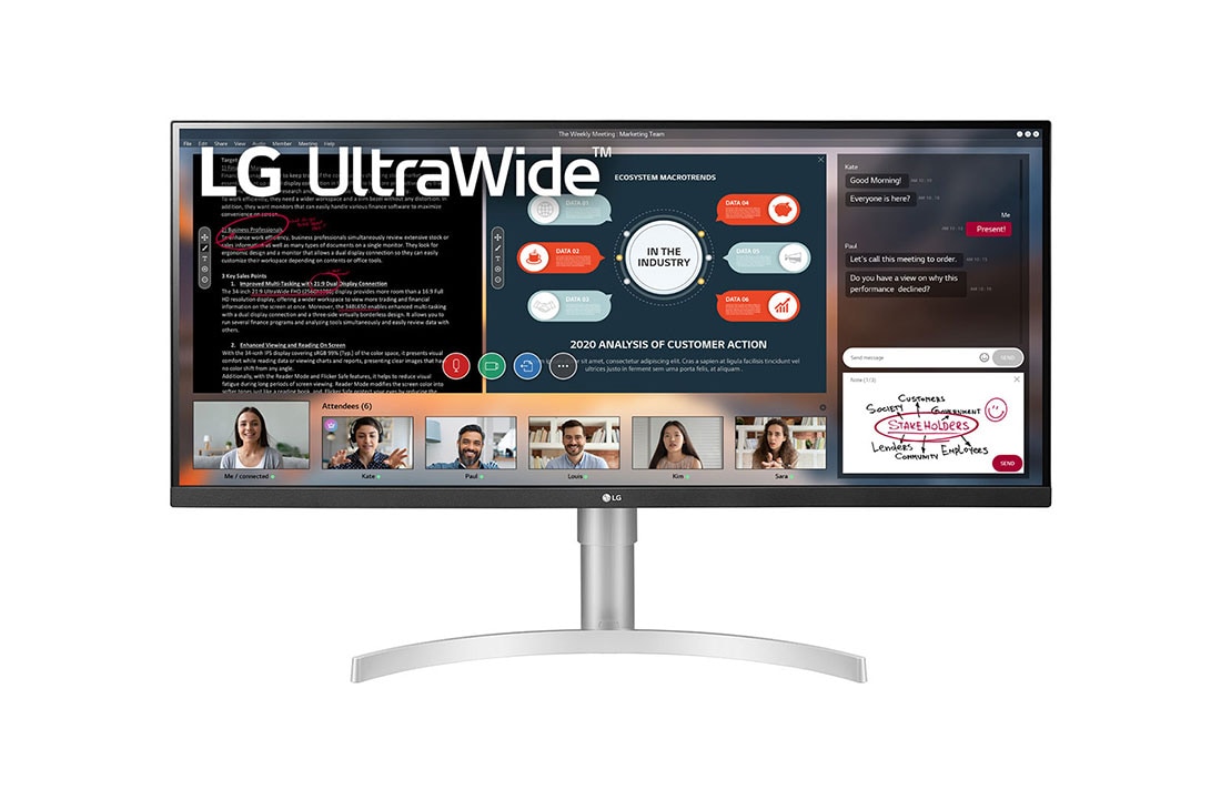 LG 34'' UltraWide? Full HD (2560x1080) HDR IPS Monitor, Front view, 34WN650-W
