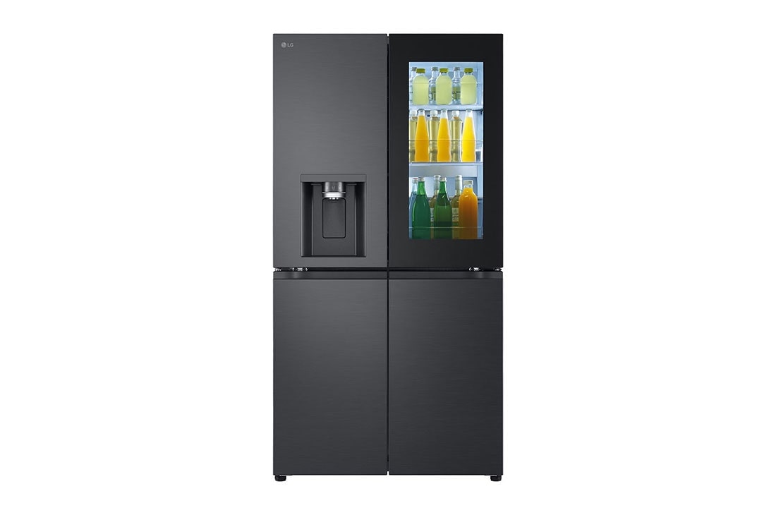 LG Black Glass InstaView, French Door Fridge, Essence Black Steel, Front view, GR-X34FFCAB