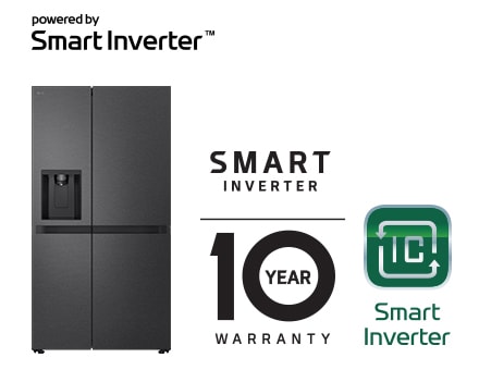 Product image with Smart Inverter Compressor? Logo and 10 year warranty Logo.