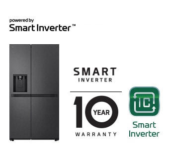 Product image with Smart Inverter Compressor? Logo and 10 year warranty Logo.
