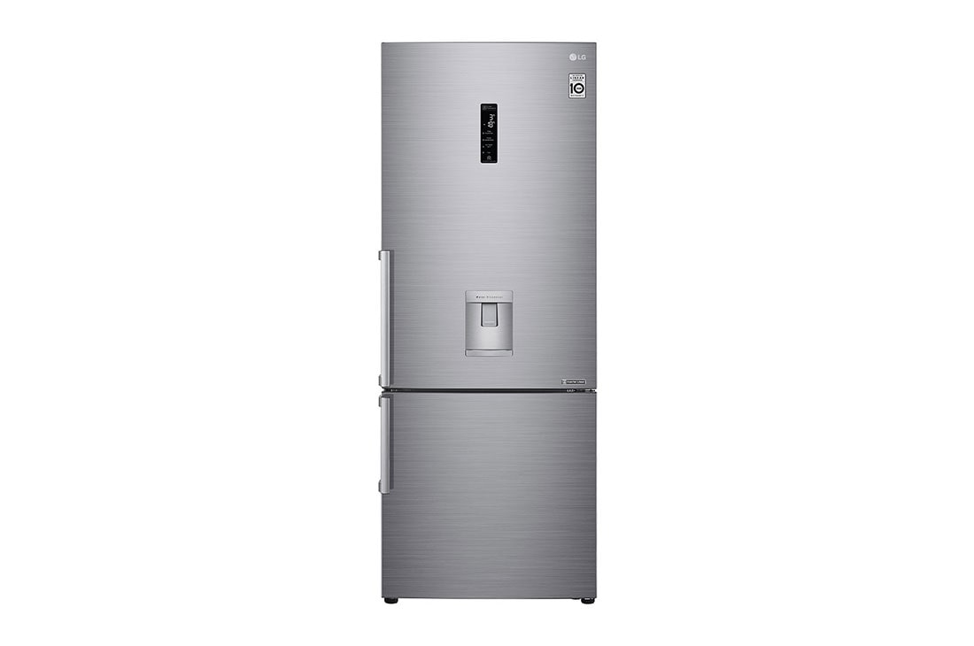 LG New Bottom Mount Refrigerator, Inverter Compressor, Multi AirFlow, Smart Diagnosis?, Platinum Silver, Front view, GR-F589BLCM