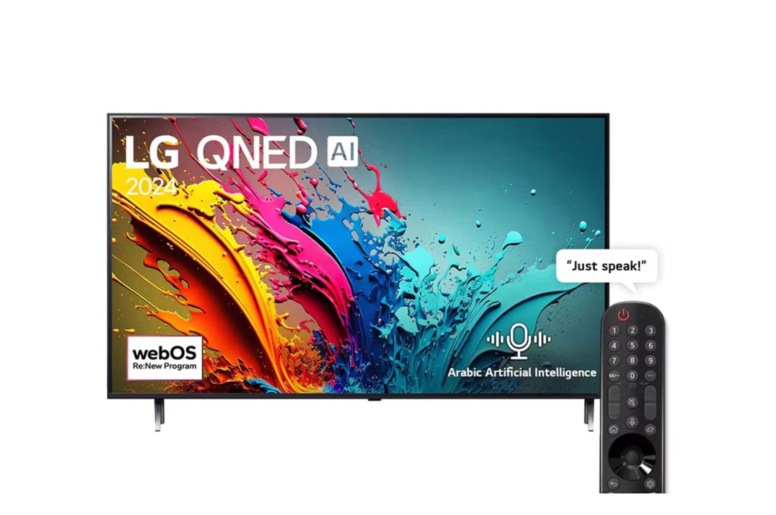 LG 75 Inch QNED86 4K Smart TV with AI Magic remote, HDR10, webOS24, 2024, front view, 75QNED86T6A