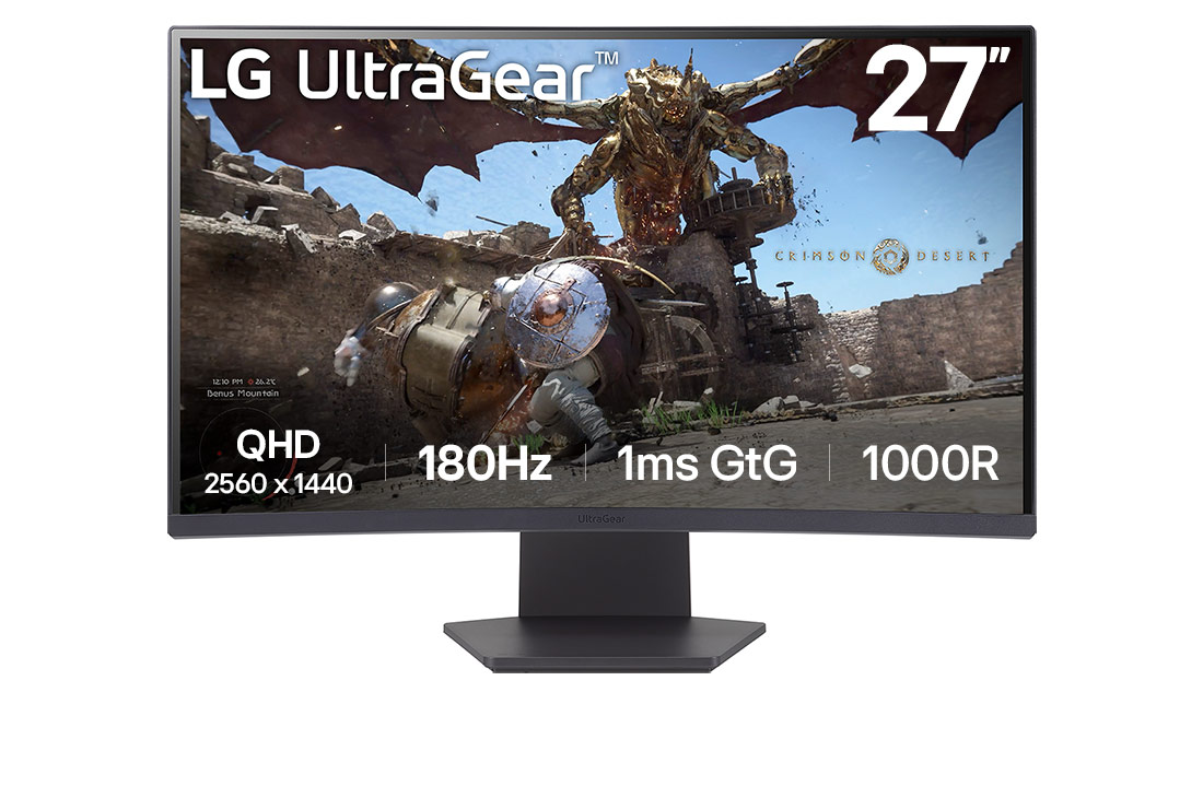 LG ???? ??????? ???????? UltraGear ???? 27 ???? ????? ????? 180Hz ?? ?? ??, front view, 27GS60QC-B