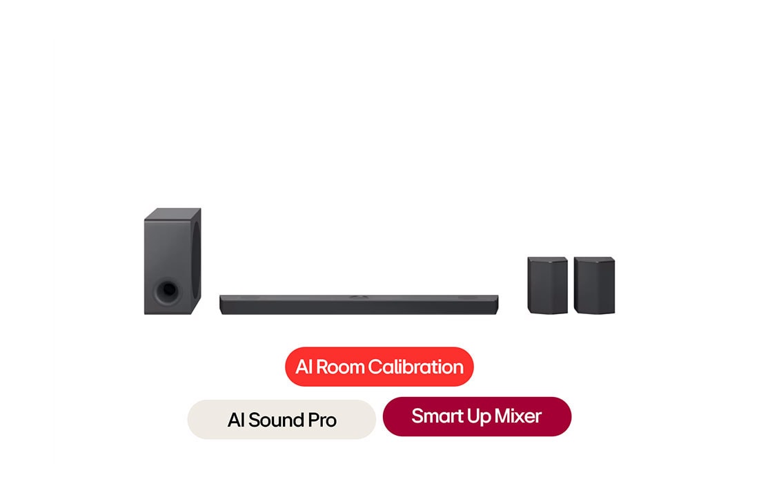 LG ???? ????? S95QR ?? LG, Diagonal view of soundbar and rear speaker with size , S95QR