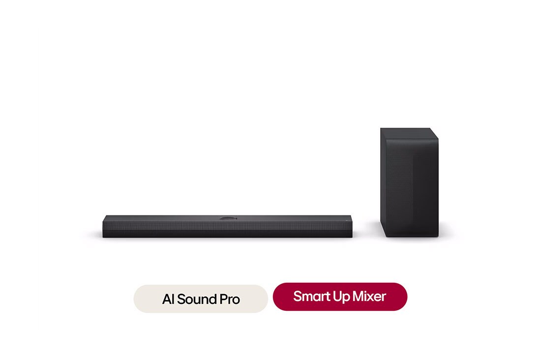 LG ???? ??? S70TY ????? ??? ????????? ?? ????? Dolby Atmos ????? 2024 ?? ?? ??, Front view of LG Soundbar S70TY and SubWoofer, S70TY
