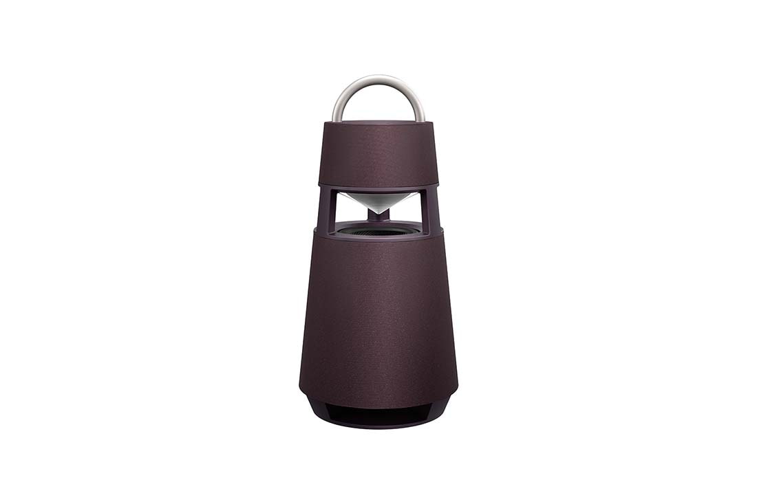 LG XBOOM 360 RP4 - Omnidirectional 360? Sound Portable Wireless Bluetooth Speaker with Mood Lighting, Front angle with yellow lighting on, RP4