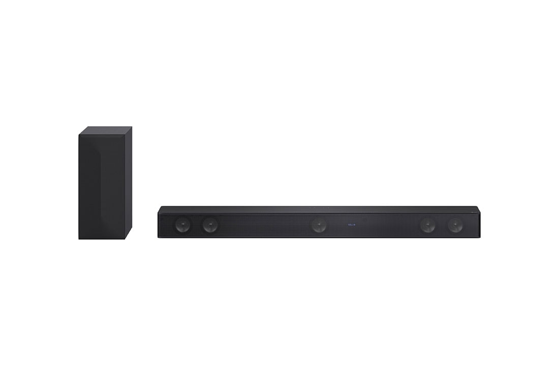 LG SH7Q 5.1ch Sound bar with DTS Virtual:X, Synergy with LG TV, Bluetooth connectivity, front view with sub woofer, SH7Q