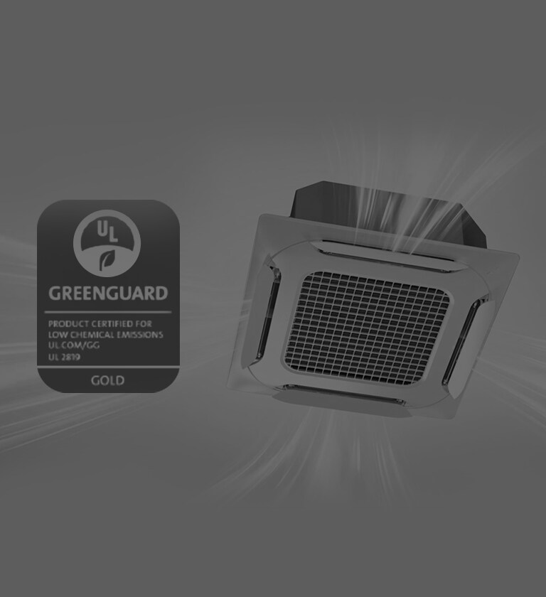 Image of a DUAL Vane Cassette and the certification logo of GREENGUARD Gold.