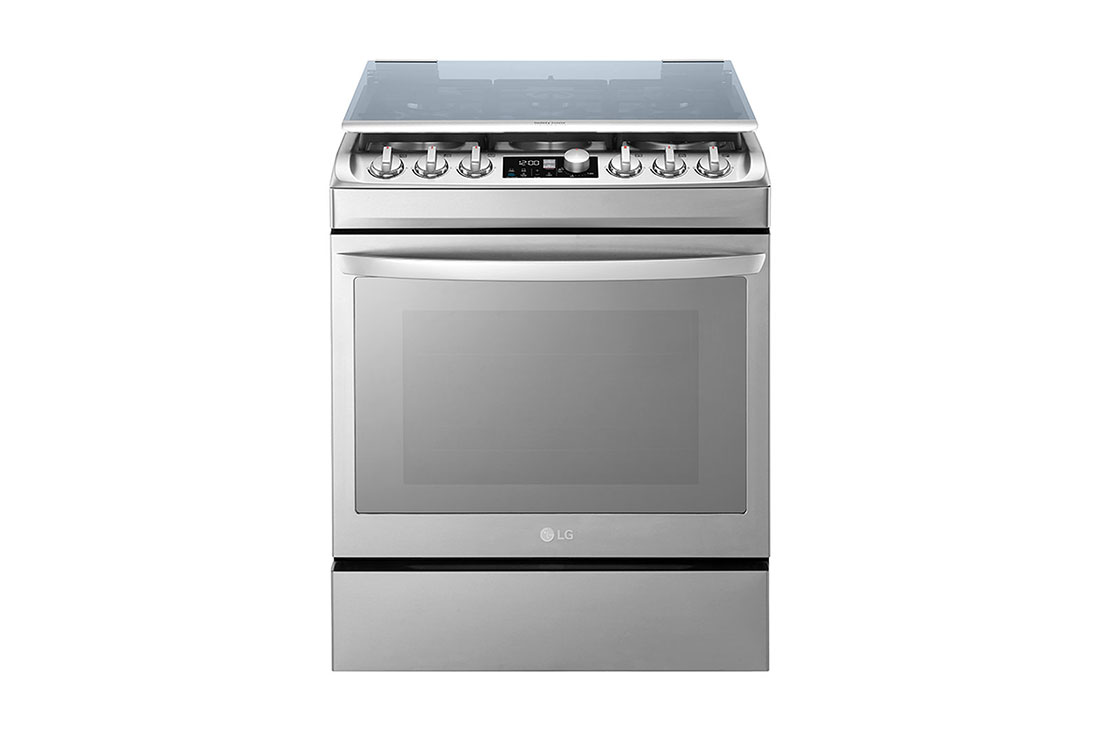 LG Cuisinière à gaz, 6 br?leurs à allumage automatique alimentés par une plaque de fonte émaillée, d’un revêtement supérieur en verre, d’une capacité de four de 153 litres et de la fonction EasyClean (Four), LF762S