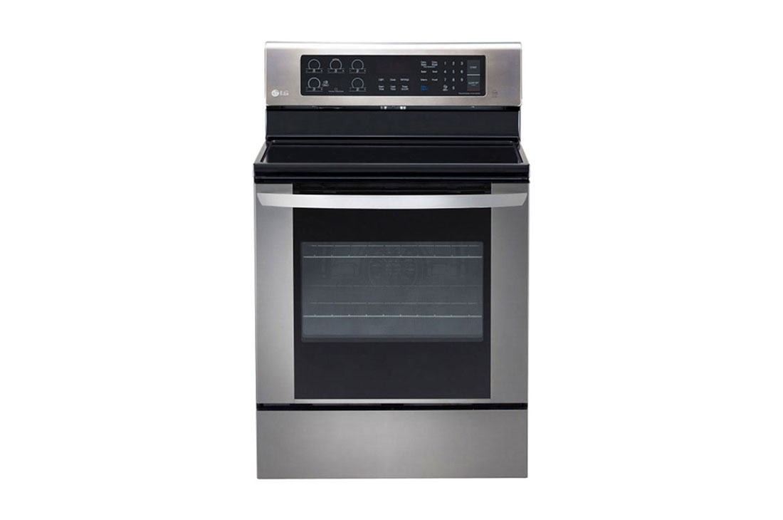 LG Four électrique de 6,3 pi.cu doté de 5 plaques de cuisson autonomes céramique, d’une grande capacité et d’un système de cuisson à convection, LRE3163ST