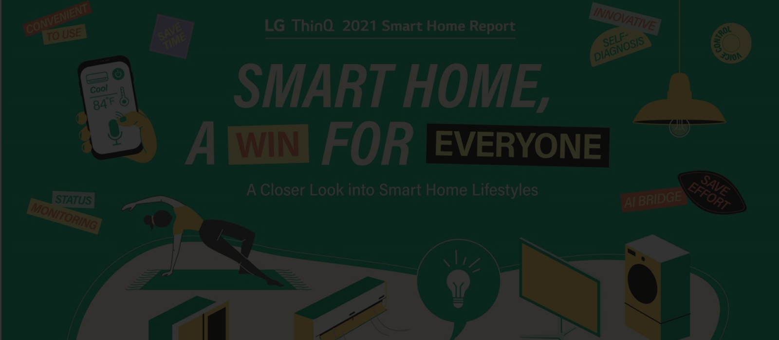 Illustration d’électroménager intelligent avec le texte ? Smart home, a win for everyone ?