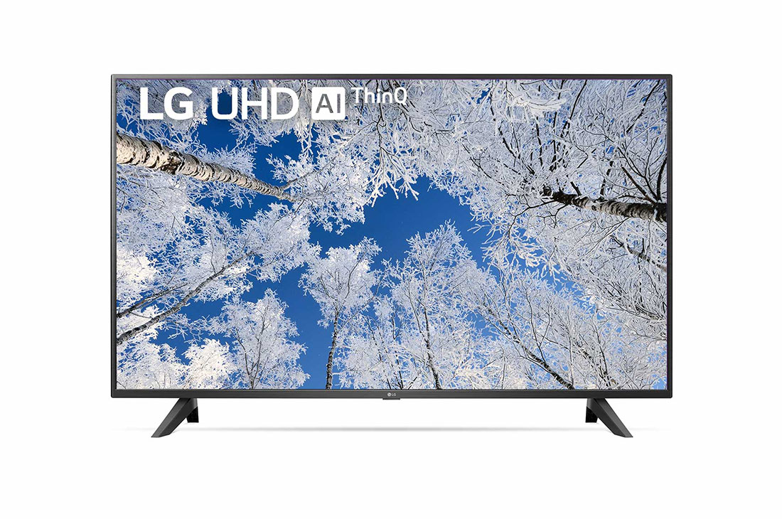 LG TéLéVISEUR UHD 4K, Vue avant du téléviseur UHD de LG avec image de remplissage et logo du produit, 43UQ70006LB