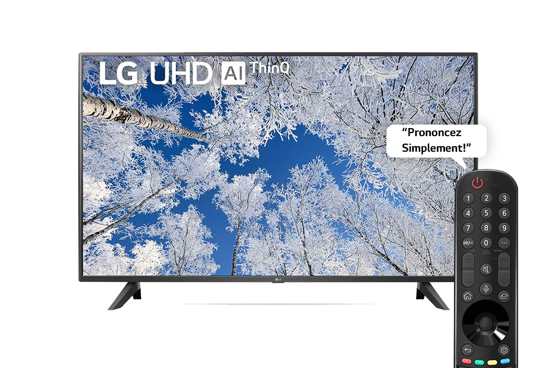 LG TéLéVISEUR UHD 4K, Vue avant du téléviseur UHD de LG avec image de remplissage et logo du produit, 50UQ70006LB