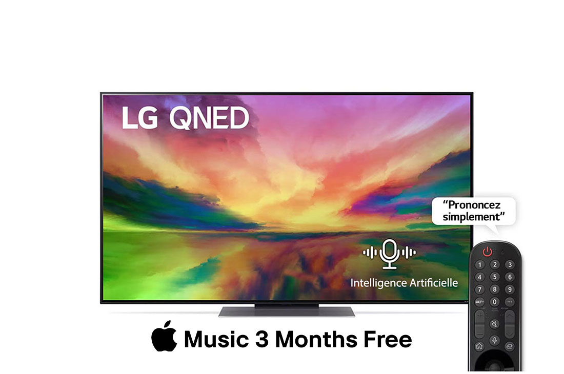 LG, téléviseur QNED à technologie couleur, série QNED81R de 55 pouces, WebOS Smart AI ThinQ, Télécommande magic, Image Pro AI, Son Pro AI (canal 5.1.2), 2023 Nouveau, Vue avant du téléviseur QNED de LG avec image de remplissage et logo du produit, 55QNED816RA