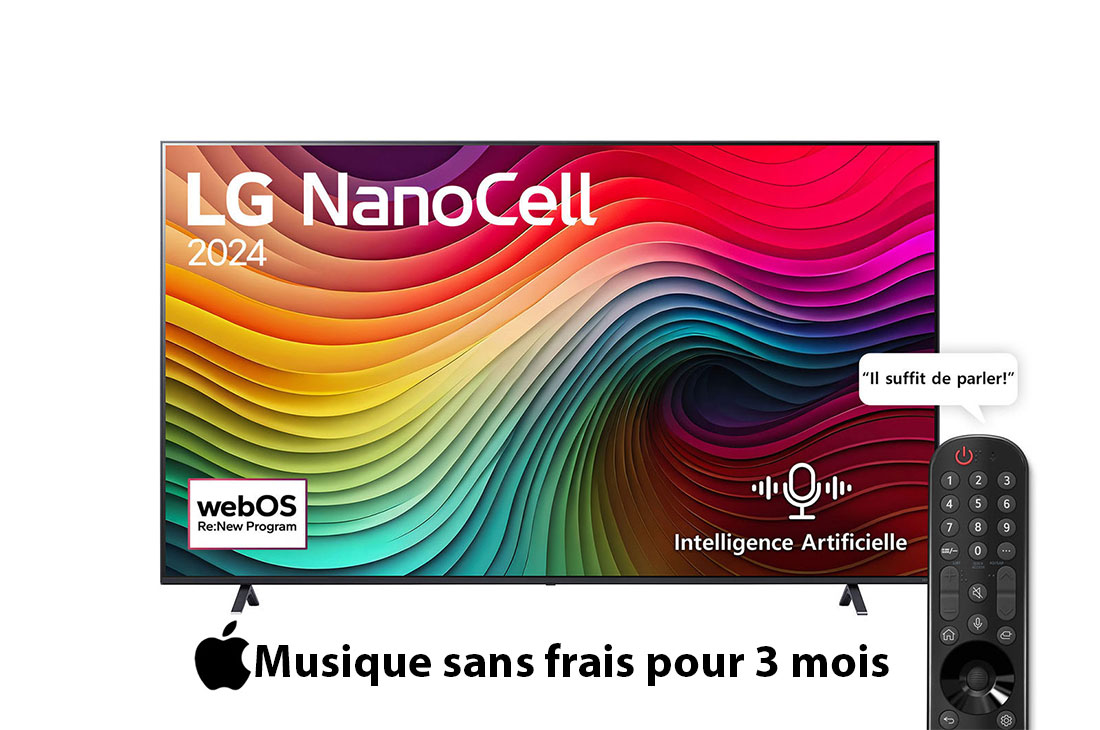 LG Smart TV  LG NanoCell NANO80 4K, 75 pouces, Télécommande Magique  IA HDR10 webOS24 2024, fill image, 75NANO80T6A