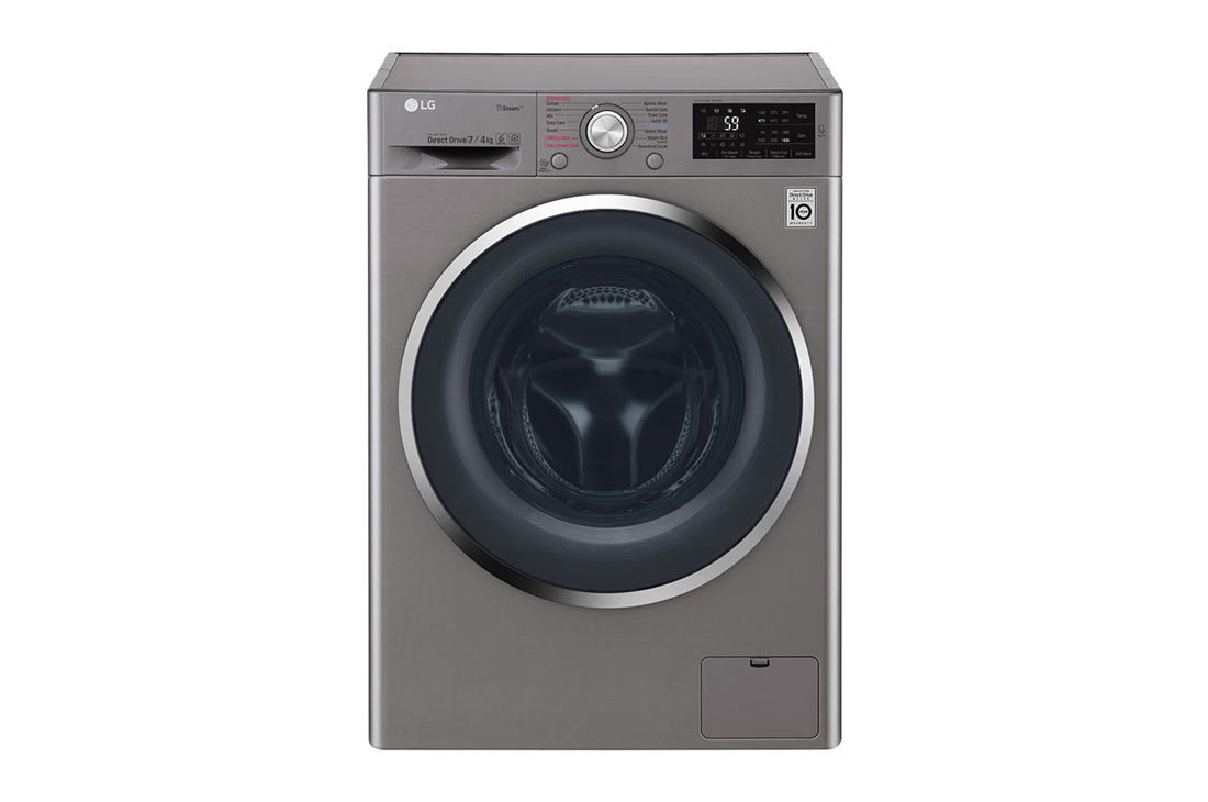 LG Lave-linge à chargement frontal (Lavage et Séchage), Capacité de charge : 7/4 kg, Argent, Moteur Inverter Direct Drive, 6 Mouvements associés DD, Steam+, TurboWash, F2J6HGP2S