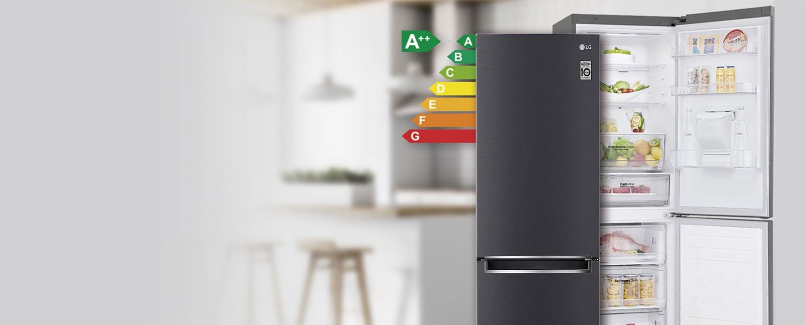 Imagen de freezer engro LG con su eficiencia energetica.