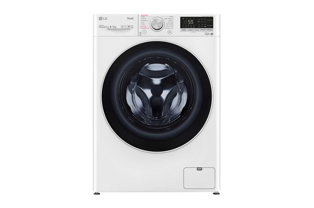 LG  Lavasecarropas carga frontal 9/5 KG │ Blanco │ Inverter Direct Drive │ AI DD │ Dise?o compacto, Front view, WD90WVC4S6