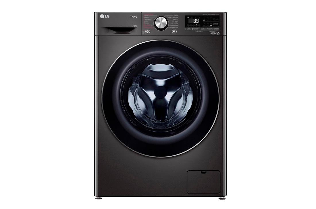 LG  Lavasecarropas carga frontal 13/8 KG  │ Negro │ Inverter Direct Drive │ AI DD │ ThinQ, vista frontal, WD13BVC2S6C