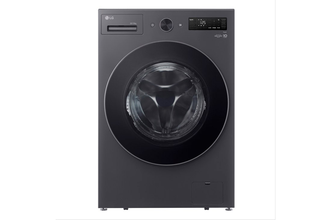 LG  Lavasecarropas carga frontal 20/10 KG │ Gris mate │ Inverter Direct Drive │ AI DD │ ThinQ, Front view, WD20EGNTSPG