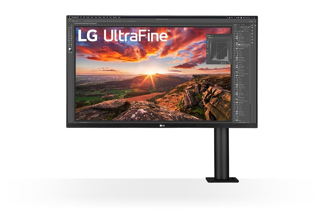 LG 32UN880-B - Monitor 4K UHD LG Ergo? (Panel IPS: 3840 x 2160p, 16:9, 350cd/m2, 1000:1, DCI-P3 >95%, 60Hz, 5ms); diag. 80cm; entradas: HDMI x2, DP x1, USB-A x2, USB-C x1 (P.D. 60W); altavoces 5W ; marcos ultrafinos, G, Brazo del monitor de vista frontal a la derecha, 32UN880-B