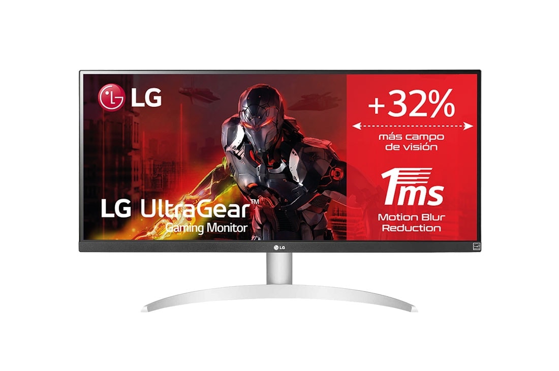 LG 29WQ600-W - Monitor Ultrapanorámico 21:9 LG UltraWide (Panel IPS: 2560x1080, 300cd/m2, 1000:1, sRGB>99%); diag. 73cm; entr.: HDMIx1; DPx1; Altavoces estéreo de 7W con tecnología MaxxAudio?, Vista frontal, 29WQ600-W