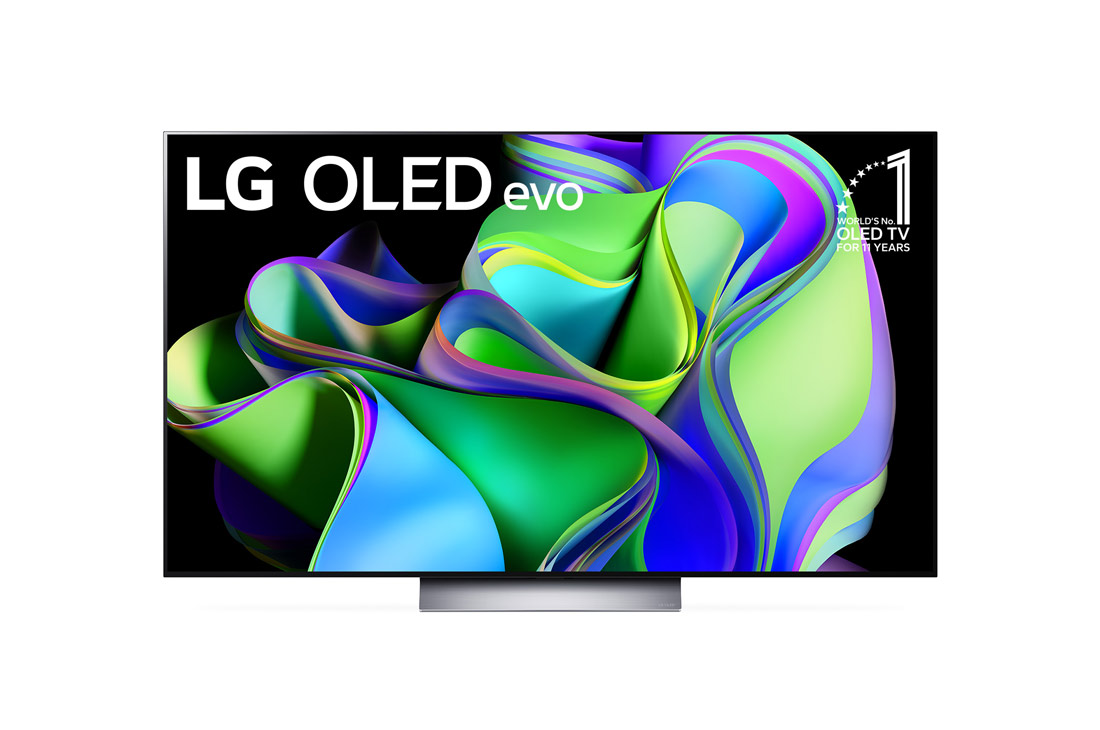 LG OLED Evo C3 4K ThinQ AI 55'', Vista frontal con LG OLED y Emblema 11 A?os Marca OLED No.1 en el Mundo en la pantalla, así como la barra de sonido., OLED55C3PSA
