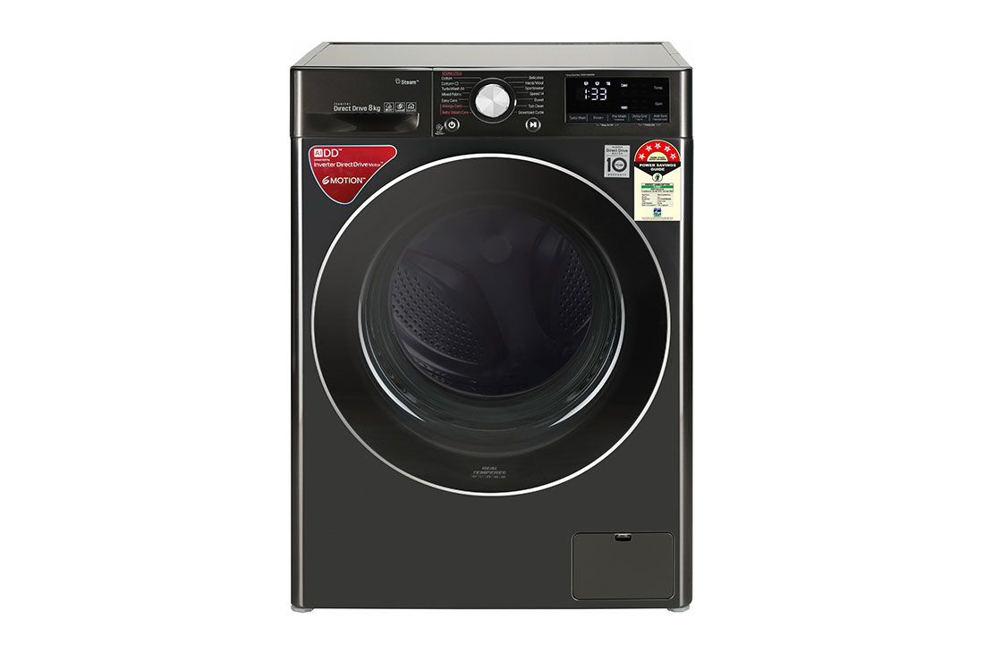LG 8.0 kg Fully Automatic Front Load Washing Machine Black  (FV1408S4B), Front View, FV1408S4B