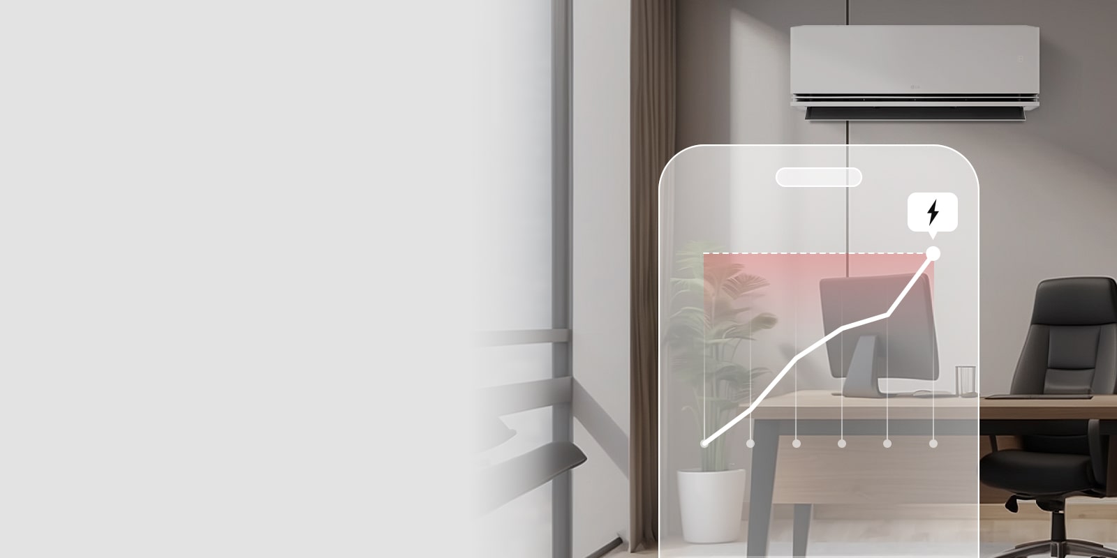 Le climatiseur LG avec kW Manager envoie des alertes via l’appli LG ThinQ quand la limite énergétique définie est atteinte.