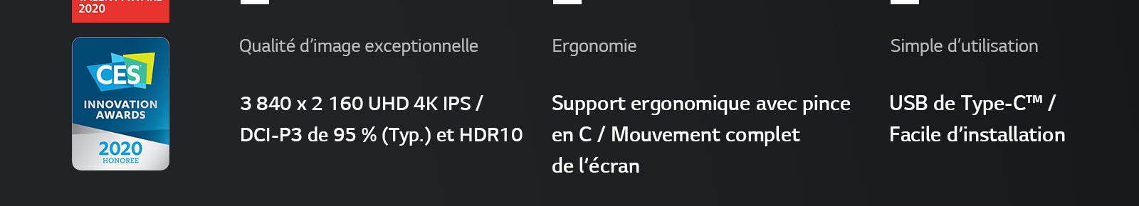 USP de 38UN880 : 3 840 x 2 160 UHD 4K IPS, DCI-P3 de 95 % (Typ.) et HDR 10, support ergonomique avec pince en C, mouvement complet de l’écran, USB de Type-C?, facile d’installation
