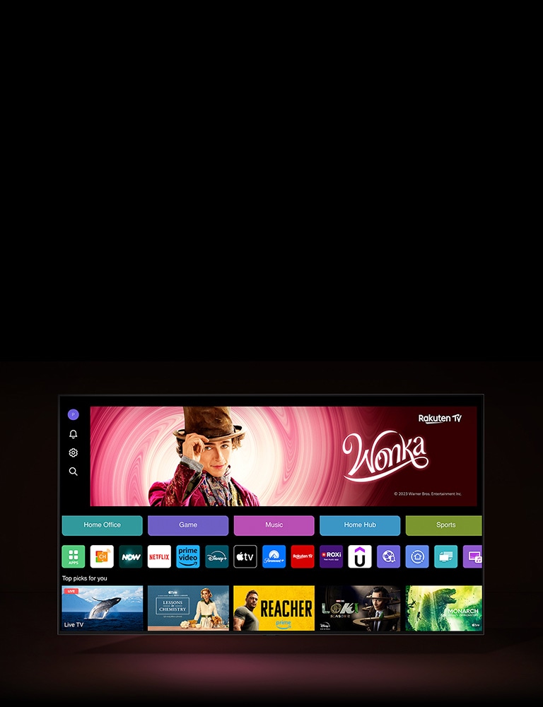 L’écran d’accueil streaming affiche toutes les applis, catégories et contenu recommandé.