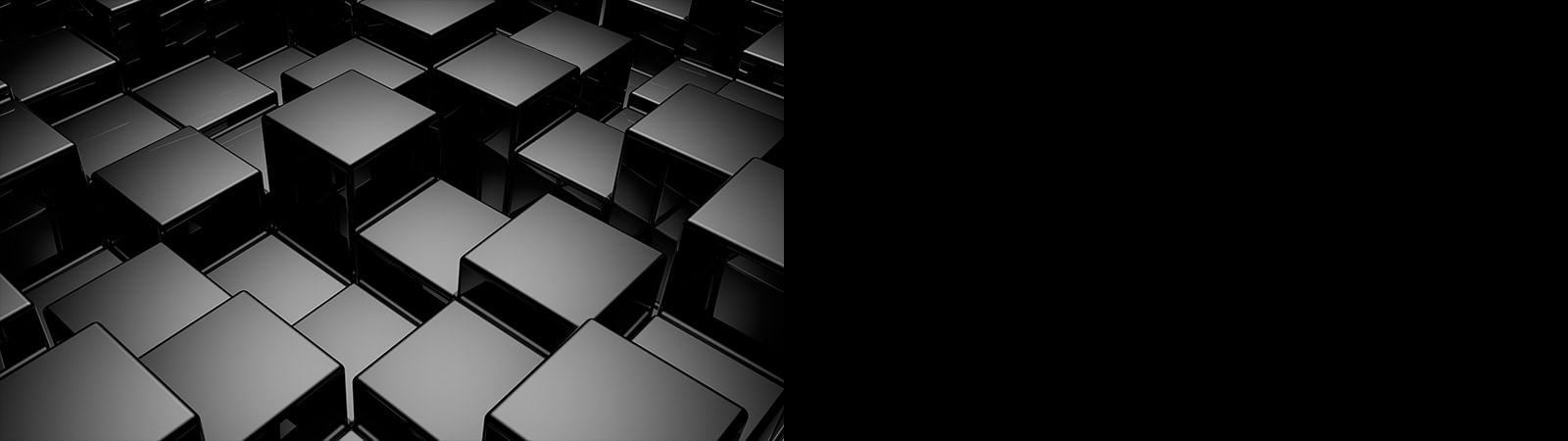 Des cubes gris de différentes tailles sont disposés aléatoirement.