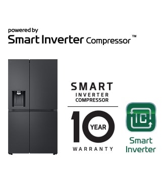 Image du produit avec logo Smart Inverter Compressor? et logo de garantie 10 ans.