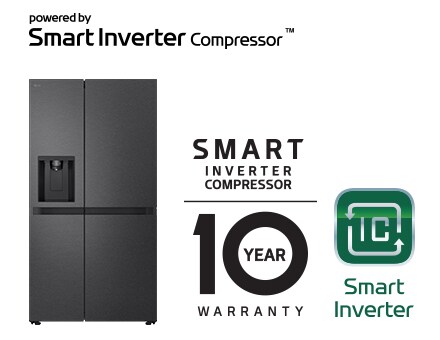 Image du produit avec logo Smart Inverter Compressor? et logo de garantie 10 ans.