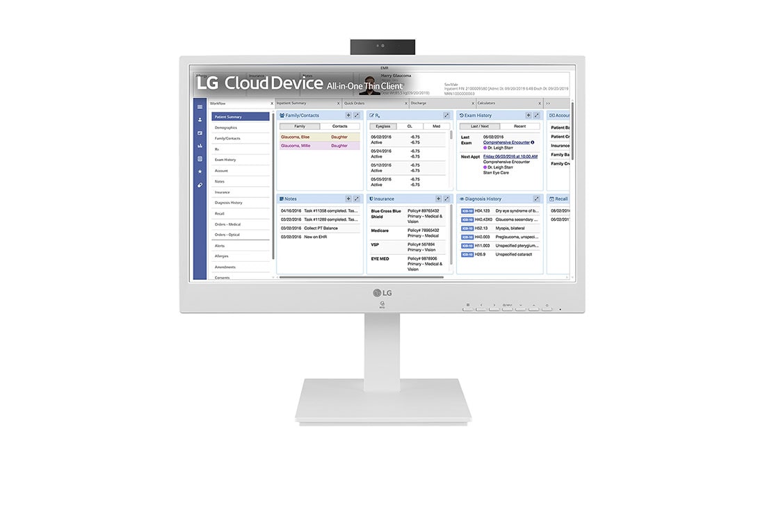LG 24'' tout-en-un client léger pour les professionnels de la santé avec webcam et haut-parleur, vue avant avec webcam Full HD pousser-tirer, 24CR670N-6P