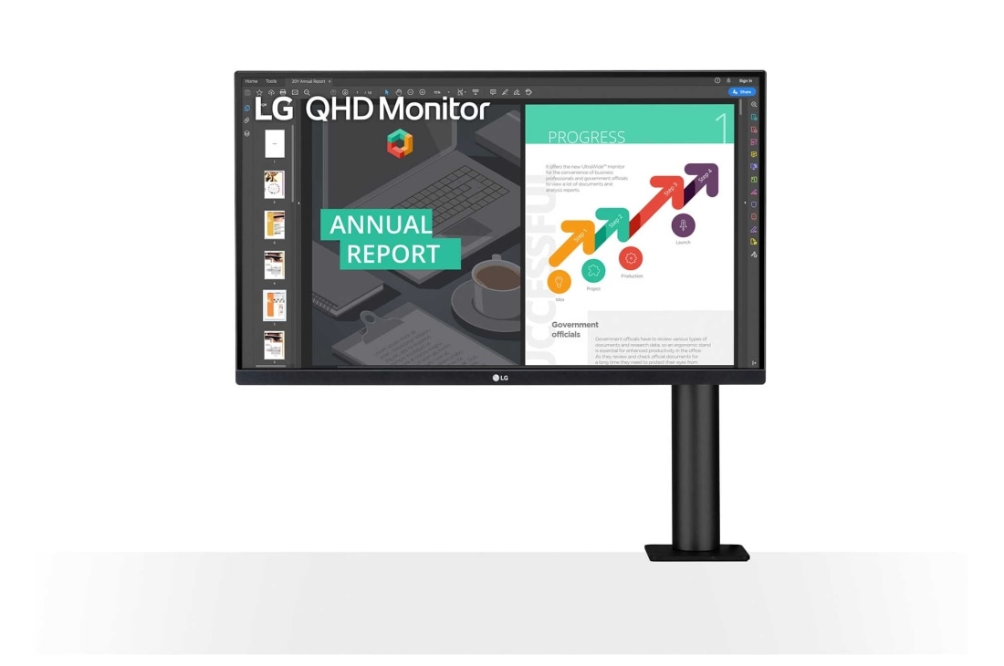 LG Moniteur IPS QHD Ergo de 27 pouces avec USB de Type-C?, Vue avant du bras du moniteur à droite, 27QN880-B