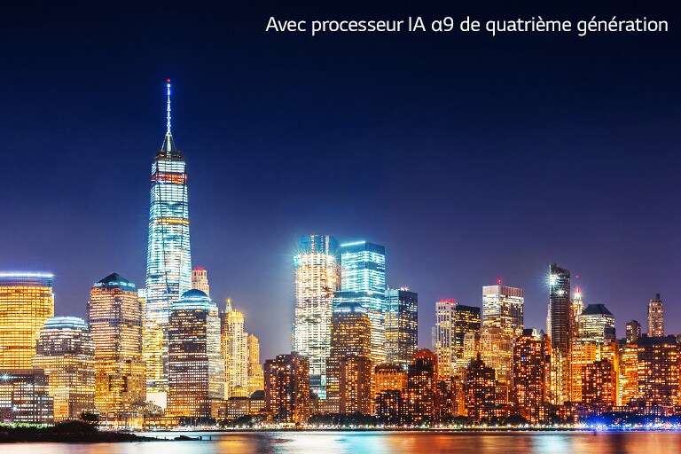 Comparaison avec curseur de la qualité d’image d’un panorama urbain nocturne.