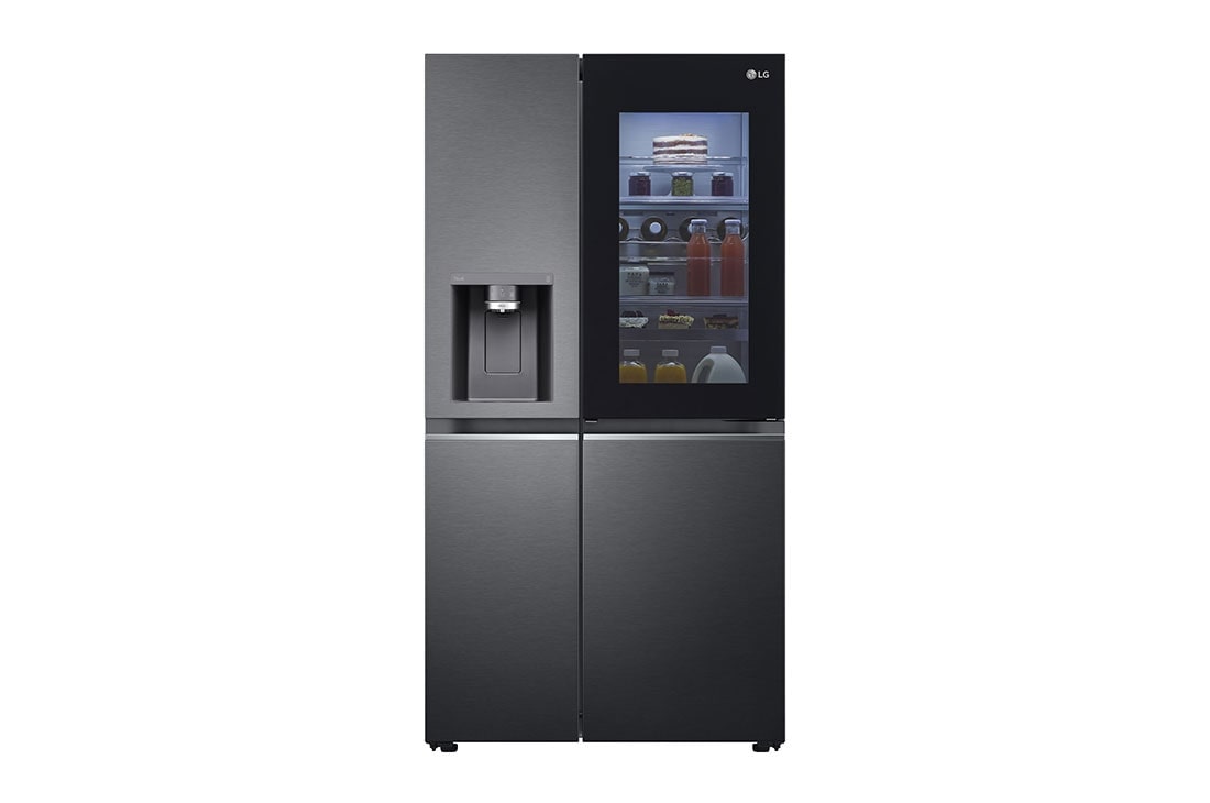 LG 635L capacité | InstaView? Door-in-Door? | DoorCooling+? | Distributeur d'eau et de gla?ons avec UVnano? | Craft Ice? | Total No Frost | Compresseur Linéare Inverter , vue de face de la lumière sur les aliments, GSXV90MCDE