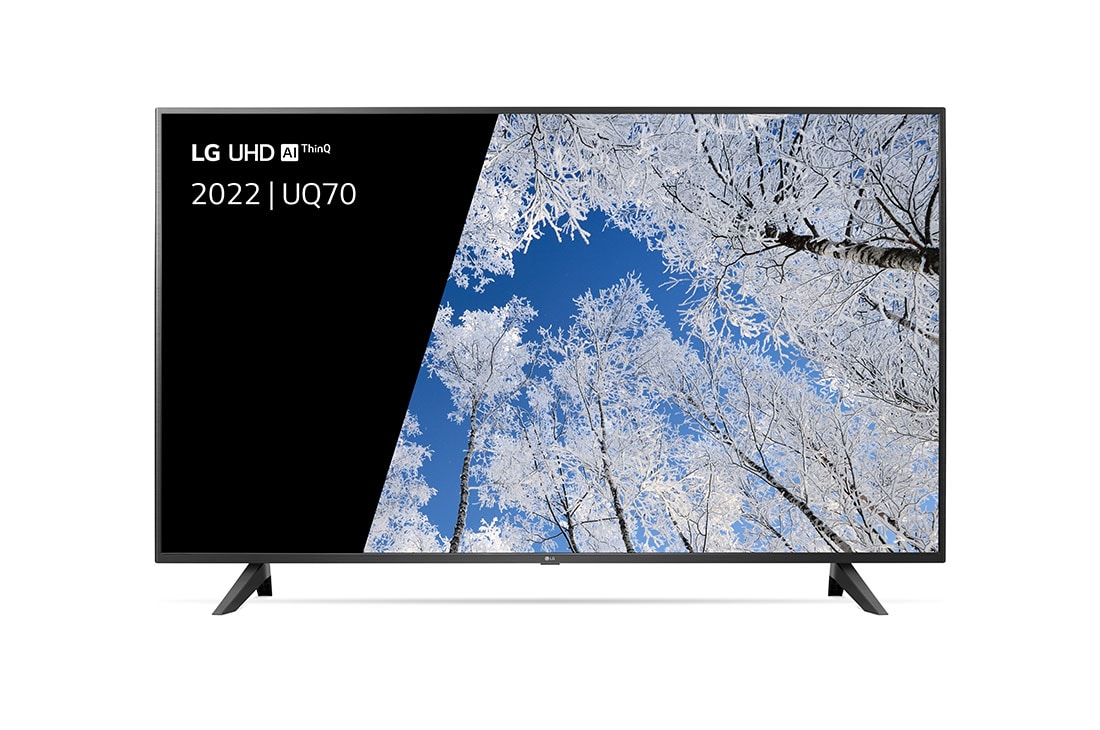 LG TéLéVISEUR UHD 4K, Vue avant du téléviseur UHD de LG avec image de remplissage et logo du produit, 50UQ70006LB