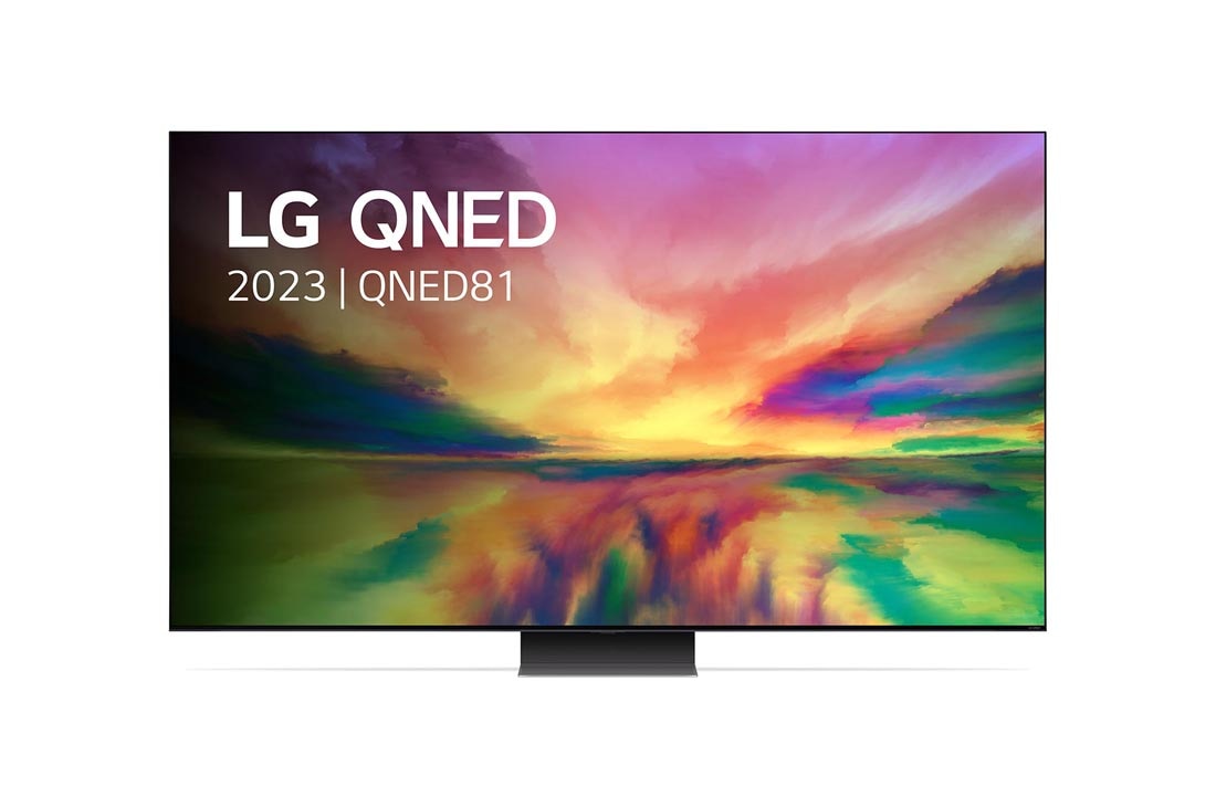 LG QNED81R, Vue avant du téléviseur QNED de LG avec image de remplissage et logo du produit, 86QNED816RE