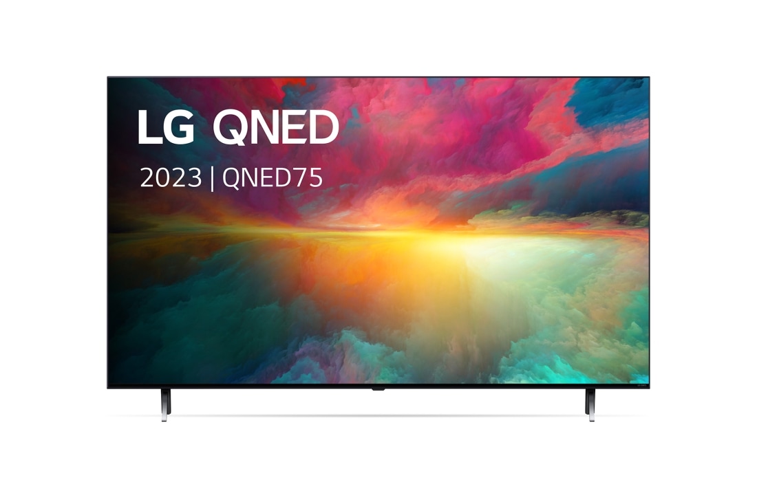 LG 50 pouces LG QNED75 4K UHD Smart TV - 50QNED756RA, Vue avant du téléviseur QNED de LG avec image de remplissage et logo du produit, 50QNED756RA