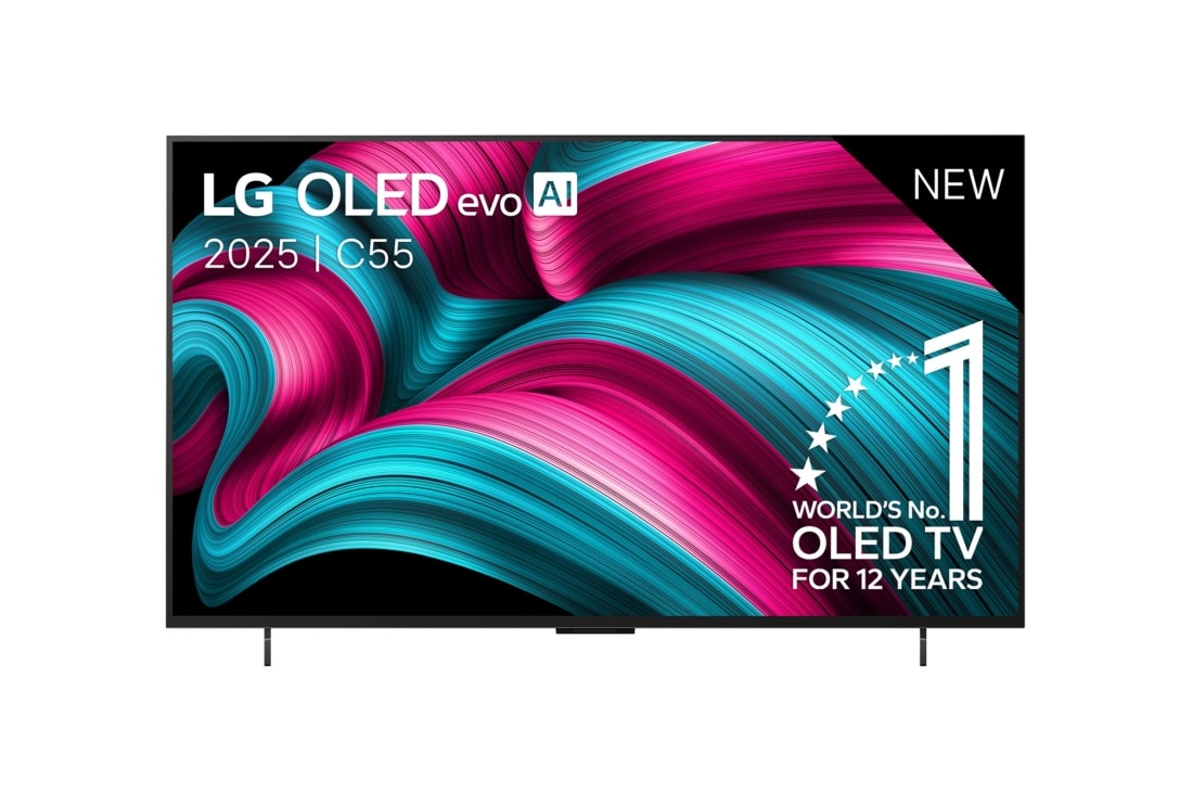 LG Smart TV LG OLED evo AI 4K C5 2025 42 pouces, Vue avant de la Smart TV LG OLED evo AI C5 4K. L’emblème OLED numéro 1 dans le monde pendant 12 ans et le logo LG OLED evo AI 2025 sont à l’écran., OLED42C55LA