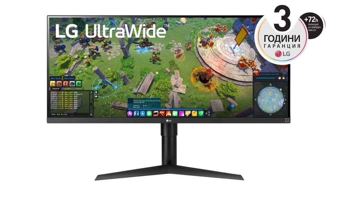 LG Монитор 34'' UltraWide? Full HD IPS с VESA DisplayHDR? 400, изглед отпред, 34WP65G-B
