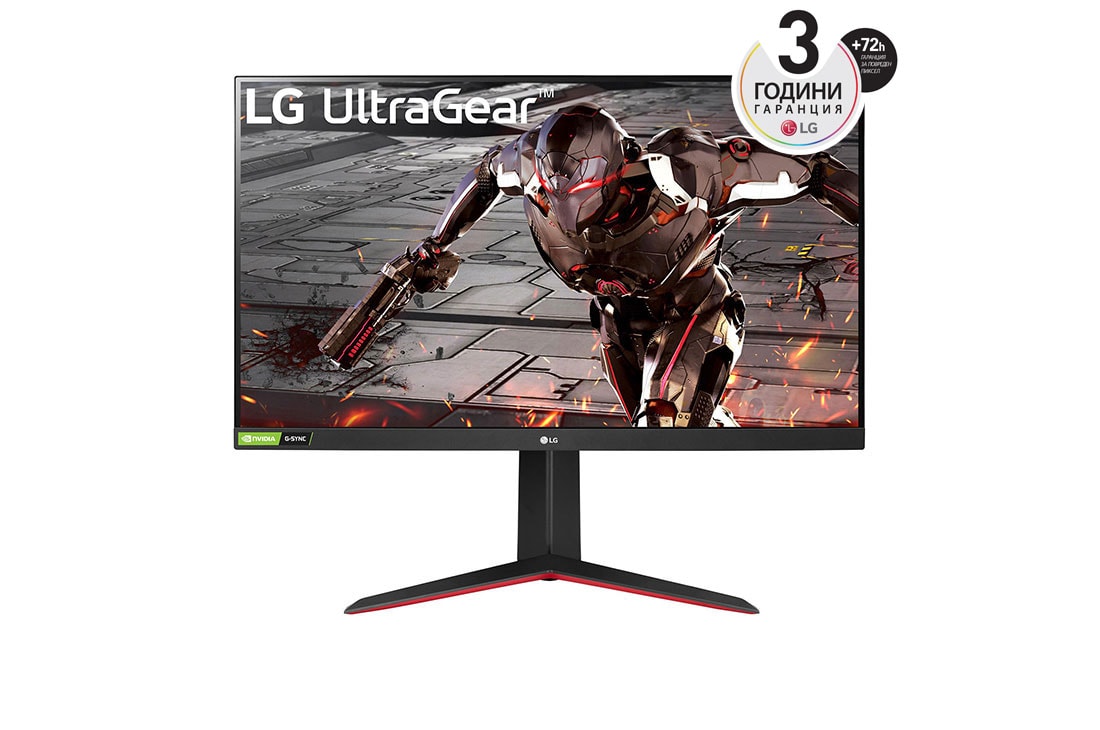 LG 31,5-инчов UltraGear? Full HD монитор за игри с 165 Hz, MBR 1 ms, съвместим с NVIDIA? G-SYNC?, изглед отпред, 32GN550-B
