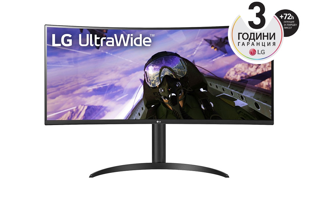 LG 34'' 21:9 QHD Монитор c AMD FreeSync?(Premium) и 1ms MBR, изглед отпред, 34WP65CP-B