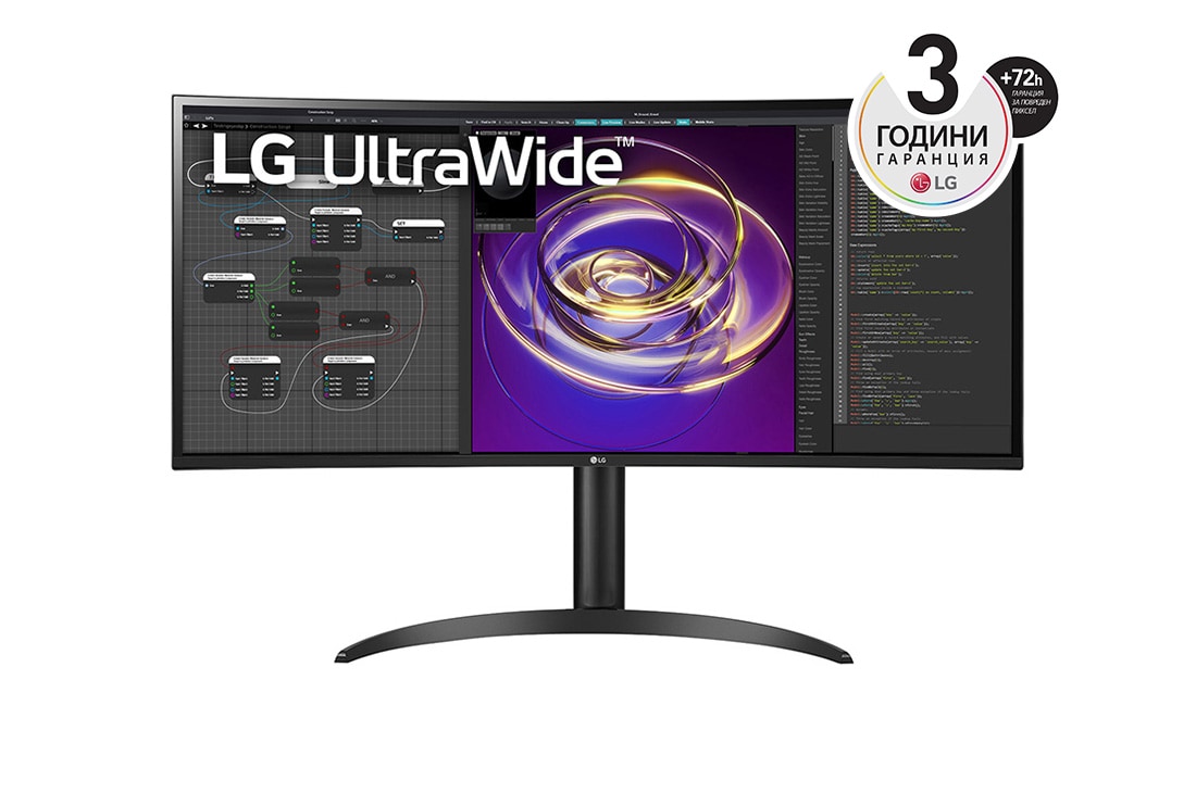 LG 34'' 21:9 извит UltraWide? QHD (3440 x 1440) монитор, изглед отпред, 34WP85CP-B