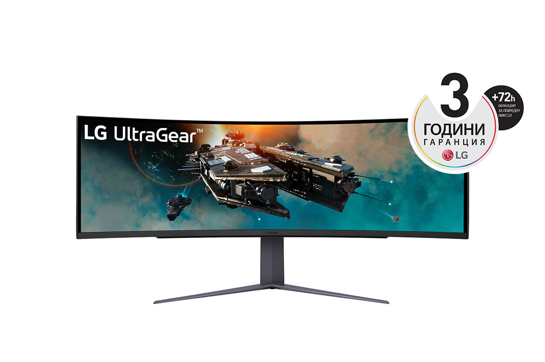 LG 49-инчов UltraGear? 32:9 Dual QHD извит гейминг монитор с честота на опресняване 240 Hz, изглед отпред, 49GR85DC-B